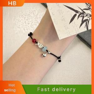 HB 2pcs Matching Fish Braided Friendship Bracelets Black Red Rope Jewelry Braided Cord Bracelet For Best Friend Couples