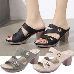 8cm Heel Leather Upper Sandals for Women Wedge Simple Design Daily Platforms Slides Popular Shoes for Ladies Thick Heels Office Wear Peep Toe Daily Wear