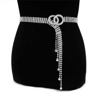 OKKFINE Sparkle Tassels Crystal Waist Belt Gold Silver Color O-Ring Rhinestone Chain Belt Fashion Adjustable Full Diamond Belt For Women