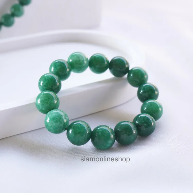 Jade Green Lucky Stone หินมงคล หินโทนสีเขียวหยก เลือกขนาดเม็ดหินได้ ( 6-14 มม. ) หินแห่งความสงบสุข กำไลหินแท้