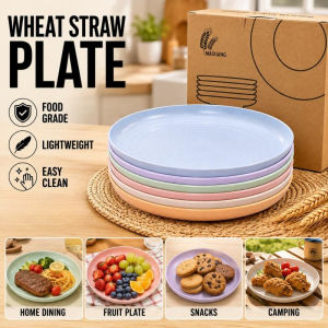 6pcs Wheat Straw Plate Round Meal Dinner Dish Fruit Plate  Environmental Protection Tableware
