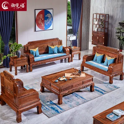 Mahogany chicken wing wood sofa combination Chinese villa high-grade all-solid wood living room large-sized sofa furniture