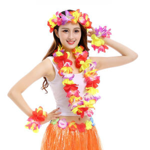 Follow Get New[Beautiful SS] 4Pcs set Hawaiian Artificial Flowers Leis Necklace Garland Headband Wedding Birthday Beach Tropical Party Decoration