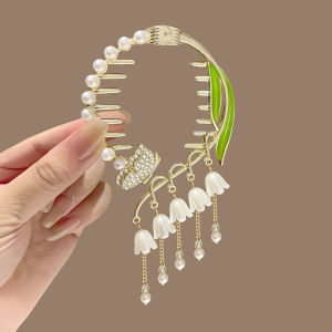 SIGVARD - Jepit Rambut Rumbai Panjang Mahkota Mutiara Wanita Korea Aksesoris Fashion Cantik MHT09
