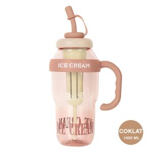 HOMYNEST Botol Minum Motif Ice Cream Dengan Gagang dan Sedotan Silikon Jumbo Ukuran 1400ml