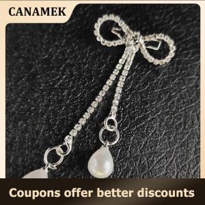 【 CANAMEK 】 Fashion Shiny Rhinestone Bow Buckle Pearl Tassel Pin Diamond Buckle DIY Garment Shoe Bag Applique Wedding Accessories Gifts