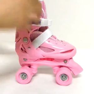 YBL-Roller Skates Adjustable Double Row Roller Skates Childrens 4 Wheel Roller Skates with Wear-Resistant PVC Wheels Secure Buckle Thickened Strap for Kids Boys Girls Beginners Outdoor Play