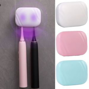 KUMAYES 2 Brush Slots Smart Toothbrush Sterilizer Rechargeable Self-Draining Wall Mounted Toothbrush Holder Universal Self-adhesive UV Toothbrush Sterilizer Rack Bathroom