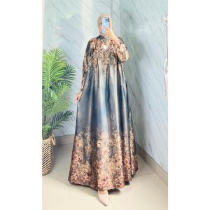 Gamis Arrumi | Gamis Pesta Silky Printing Premium Bunsui Jumbo Terbaru | Dress Mewah Makmara Silk | Silk Premium