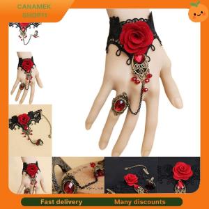 ❣️❣️❣️ Hot New Elegant Gothic Style Lace Red Rose Bracelet with Adjustable Finger Ring