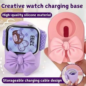 MINIFELE 262 Bow Smart Watch Charger Stand Silicone Anti-slip Watch Desktop Stand Creative Durable Watch Charging Dock for Apple Watch Watch Storage