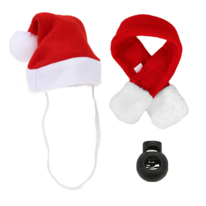 Soft Fleece Pet Santa Hat Scarf Combination Rose Christmas Gift Organisms