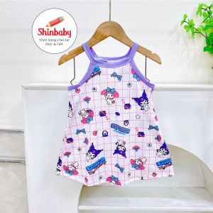 Váy dây cổ yếm bé gái 9-40kg chất vải tăm thun lạnh mềm mát họa tiết siêu dễ thương cho bé mặc hè