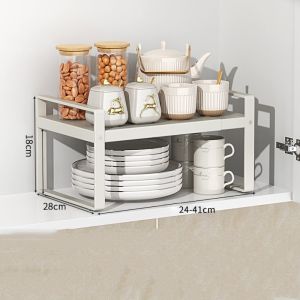 GEANAN Expandable Adjustable Kitchen Organizer Layered Space Saving Kitchenware Storage Rack Universal Stackable Countertop Pot Holder Printer