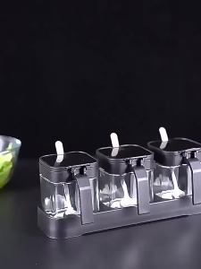 Hộp đựng gia vị nhà bếp lọ thủy tinh hộp lưu trữ gia vị muối không cần khoan bộ lọ muối giá gia vị bằng thép không gỉ