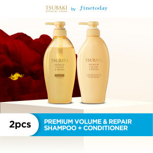 TSUBAKI Premium Volume & Repair Shampoo + Conditioner 450ml- Hair Care Set [For Cleansing Moisturizing Volumizing Low Porosity Hair with Japanese Camellia Flower Oil]
