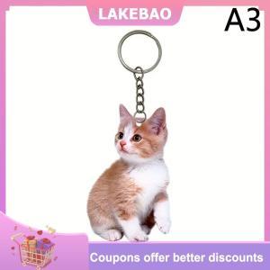 【LAKEBAO】 1pcblack và trắng mèo Keychain 2D Acrylic Mèo Mặt dây chuyền hai mặt thiết kế động vật vòng chìa khóa quyến rũ cho ba lô Quà Tặng