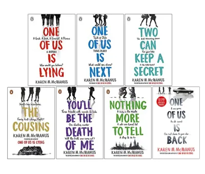 Karen M McManus 7 Books (One of Us is Back/ Nothing More to Tell/ Youll Be the Death of Me/The Cousins/ Two can keep a secret/ One Of Us Is Lying/ One Of Us Is Next)