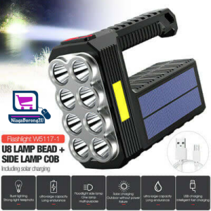 Flashlight Searchlight 8 LED  Powerful Outdoor Hand Torch USB Solar Rechargeable Lamp Camping Traveling Camping Instrument