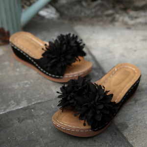 Free Shipping Wedge Heel Slippers Floral Pattern WomenS Slippers 2026 New Fashion WomenS Slippers