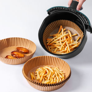 100pcs 20cm Large Air Fryer Papers Non-Stick Steamer Round Parchment Paper Liners Disposable Baking Paper With Brush 空气炸锅专用纸 大尺寸烘焙纸