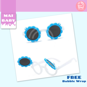 Mai Baby Kacamata Hitam Bisa Di buka Tutup Bentuk Bunga Anak Bayi Bahan Plastik Warna Pink Biru Muda