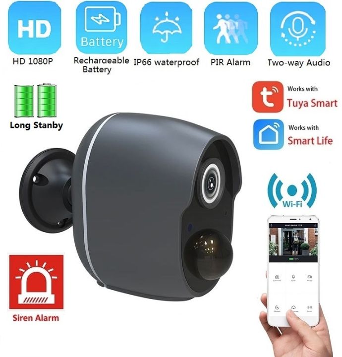 Tuya Smart Life Wireless Smart Battery Camera Rechargeable Outdoor IP65