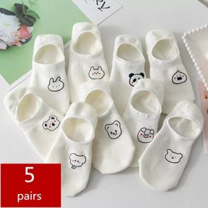 5Pairs Random Color Rabbit Cow Heart Animal Socks Cotton Casual Warm Women Streetwear Cute Funny Socks Short Happy Ankle