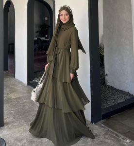 Gamis Kondangan Wanita Muslimah Set Hijab Phasmina Ceruty Babydol Nadera Dress Busui Model Terbaru
