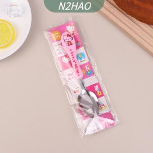 TELV Kawaii Hello Kitty Chopsticks Spoon Fork Sanrio KT Cat Stainless Steel Tableware Set Portable Dinnerware Anime Flatware