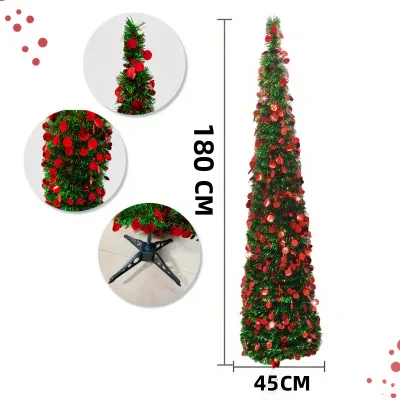 120/150/180/210CM Foldable Christmas Tree with Red Sequins – Easy Setup Sturdy Base | Perfect for Home & Office Decor