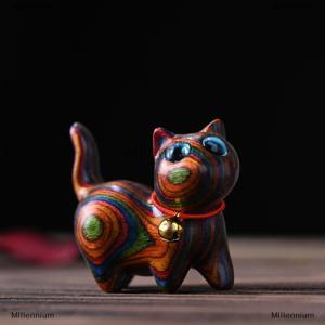 [COD] Millennium Rainbow Wood Carving Cat Sculptures Cat Ornaments Cute Colored Wooden Cat Desktop Office Accessories Home Decor Gift Souvenirs