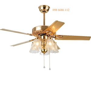 Quạt trần có đèn trang trí cánh thép sơn tĩnh điện có điều khiển từ xa và hẹn giờ tặng 5 bóng điện để lắp đèn