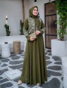 Gamis Reira Bordir Set Hijab Elegan Mewah Dress Lebaran Dan Kondangan Bahan Ceruty Babydoll Premium