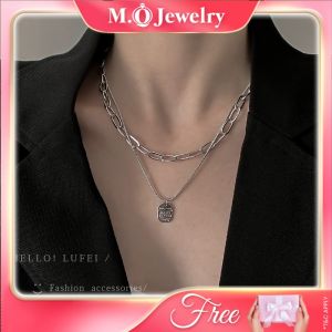 Titanium Steel Necklace European and American Hip Hop Fashion Not Fade Necklace Rantai Leher  Wanita 钛钢嘻哈设计感情侣项链女ins