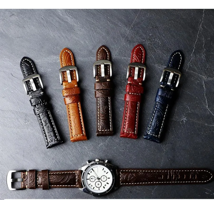 20mm 22mm Quick Release Pins Retro Leather Watch Band Vintage