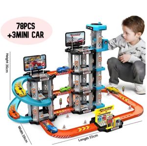 **Malaysia Seller** 78pcs Adventure Car Toy Multi-Layer Track Parking Lot Mainan Kereta DIY Assembled Puzzle Car Track Playset
