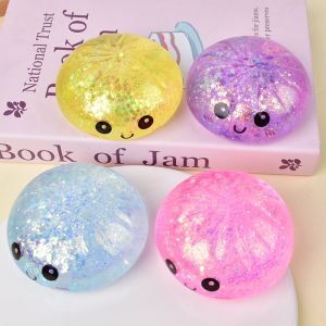 KEND Glitter Dumpling Squishy Toys Realistic Bun with Steamer Squishy Dumpling Boys Girls Pinch Sensory Fidget Ball Kids Adults