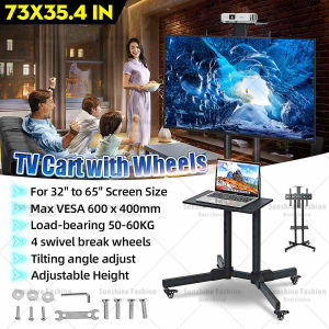 Mobile TV Cart Floor Stand Mount Home Display Freestanding Lifting Trolley for 32-65" TV Holder with With Tray and AV Shelf