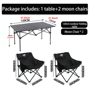 Outdoor Camping Gear: Portable Table & Moon Chair Set | Lightweight Foldable