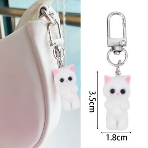 【♡Lovely girls house♡】Cute Cat Key Holder Flocking Cat Keychain Schoolbag Pendants Bag Accessories