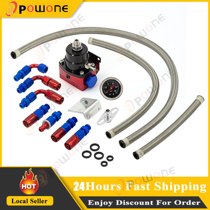 Universal Adjustable Fuel Pressure Regulator kit 100psi Guage AN 6 Fitting