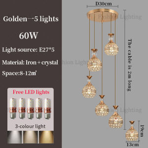 Staircase chandelier Nordic high ceiling living room lamp round dining room lamp home bedroom light