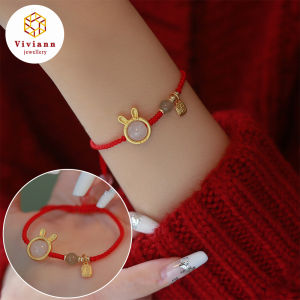 Viviann Original Year of the Rabbit Handmade Cute Rabbit Jade Bracelet Beads Handwoven Jade Crystal Beads Strand Bracelets Women Fine Jewelry Charm Jewellery Bangle Gift