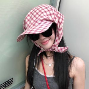 BAIXL Rural Style Headscarf Baseball Hat Sunscreen Plaid Strappy Bandana Cap Breathable Scarf Peaked Cap Triangle Headscarf Hat Ladies