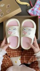 [Free Shipping] EVA girls super soft detachable thick-soled one-strap sandals cartoon Kitt cat design indoor and outdoor slippers for women