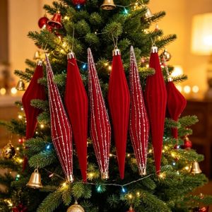HOTOTO Glitter Christmas Ball Ornament Flocked Ice Cone Xmas Tree Hanging Pendant Creative 16cm Xmas Baubles Year Gift