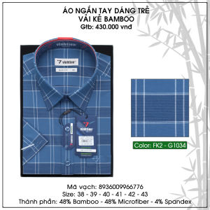Áo Sơ Mi Ngắn Tay Vĩnh Tiến Dáng Slimfit Bamboo Kẻ Sọc Caro 430 N2