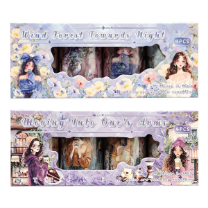 4Rolls Scrapbooking Decorative Tape 60mmX2M Pre Cut Cartoon Girl Sticker Tape for Journal Photo Album Embellishments