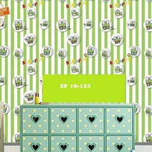 Wallpaper Sticker Dinding Tembok Dekorasi Rumah GM603 Motif Keroppi Salur Hijau Kamar Anak Cowok